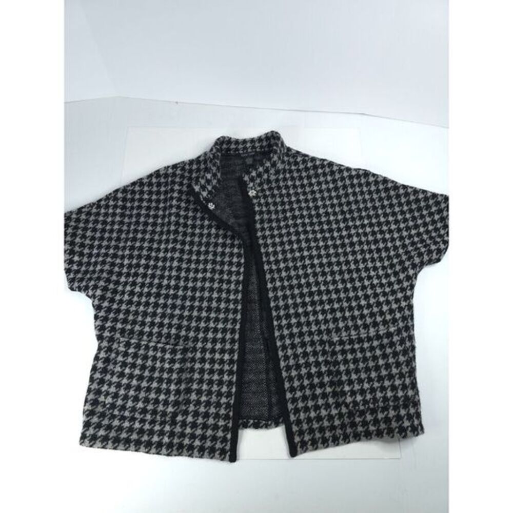 Katie Todd Sweater M Black/White Houndstooth Single Button Cardigan Pockets Wool